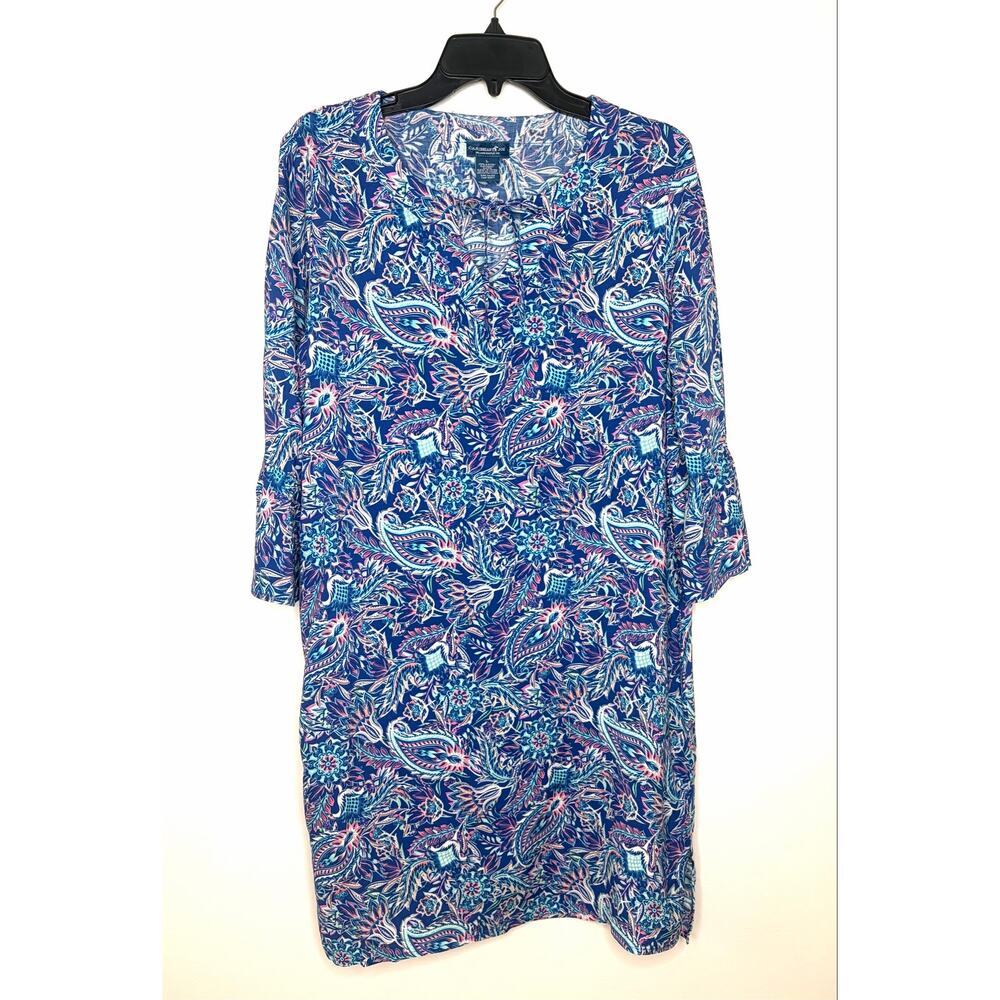 Caribbean Joe Womens Paisley Bell Sleeve Sundress Coverup Sz L Beach Resort Chic